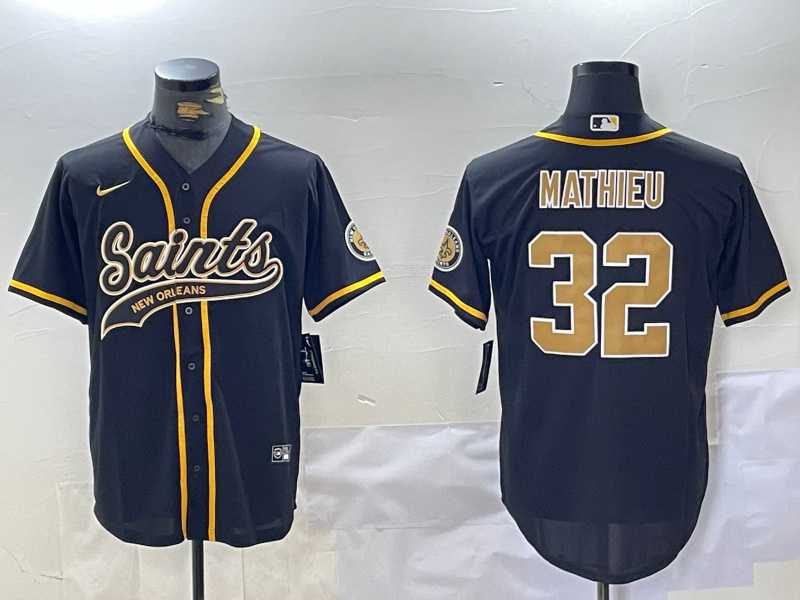 Mens New Orleans Saints #32 Tyrann Mathieu Black Cool Base Stitched Baseball Jersey